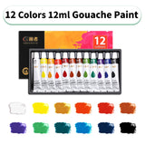 AOOKMIYA Gouache Paint Set,12/18/24/36 Colors 12ml/Tube,Great Value,Rich Vivid Colors,Strong Coverag for Canvas,Paper for Adult,Students