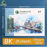 AOOKMIYA 25 Sheets Marie's Watercolor Pad 16k/A4/8k 230gsm/108lb for Drawing,Writing,Acrylic,Perfect Gift for Artists and Professionals