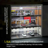 1:64 Scale Three-Story Car Garage Diorama with LED Lighting, DIY Parking Lot Model Kit for Adult Collectors, Birthday gifts