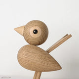 Nordic Style Oak Sparrow Figurine Wooden Dolls Lovely Nature Teak Wood Bird Figures Ornament Home Decor Shelf Decoration Crafts