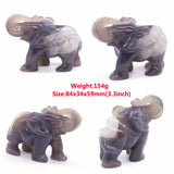 Elephant Statue Natural Gray Agate Geode Crystal Carved Reiki Healing Stone Animal Figurine Handicraft Home Decoration Ornaments