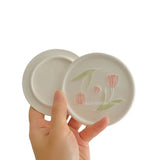 AOOKMIYA Mini Watercolor Ceramic Palette 9cm Tulip Lily of The Valley Shape Plate Easy To Clean Paint Tray Painting Art Supplies