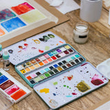 Empty Watercolor Tins Pans Palette Paint Case Box Metal Watercolor Tin with 52pcs Half Pans Empty Watercolor Palette for Artist