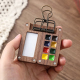 AOOKMIYA Portable Travel Watercolor Set Schmincke Watercolor 8 Colors Mini Walnut Paint Box Sketchbook Student Outing Art Supplies
