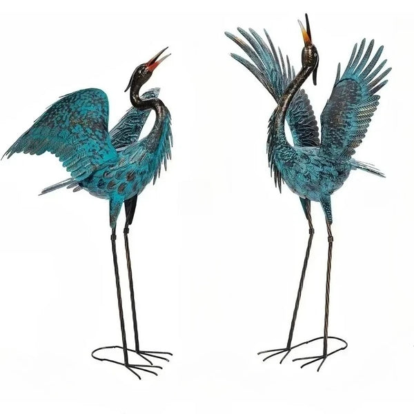 Garden Crane Sculptures & Statues Blue Heron Decor Outdoor Large Bird Yard Art Standing Metal Lawn Ornaments