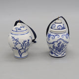 Set of 6 Ceramic Pendants, Hanging Ornaments, Blue and White Ceramic Jar Models