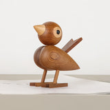 Nordic Style Oak Sparrow Figurine Wooden Dolls Lovely Nature Teak Wood Bird Figures Ornament Home Decor Shelf Decoration Crafts