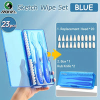 AOOKMIYA Marie's 23pcs Art Sketch Wipe Knife with Box,Rubbing Blending Brush,Smearing Tool for Sketching,Drawing,Mixing for Adults,Artist