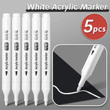 5pcs White Acrylic Marker,Permanent Pen Art Supplies for Black Paper,Tire,Plastic,Stone,Metal,Painting for Artists,Beginners