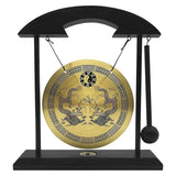 Desktop Gong - Feng Shui Brass Gong Desktop Ornament With Stand And Mallet, Delicate Chinese Home Decor Durable Double Dragon