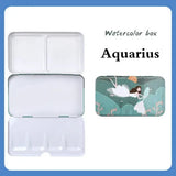 AOOKMIYA Portable Watercolor Iron Box Empty Twelve Constellation Pattern Three-fold Paint Storage Box Paint Palette Painting Art Supplies