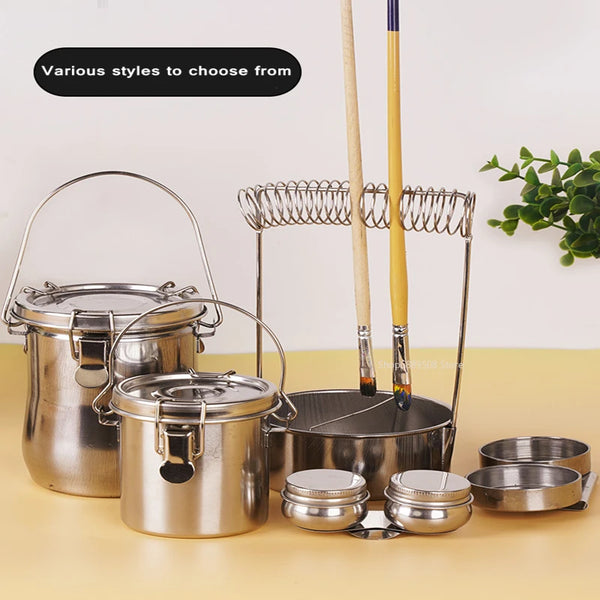 Art Students Special Stainless Steel Pen Washing Filter Bucket Multi-function Oil Brush Acrylic Pen Washer Drying Pen Rack