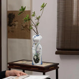 1PC Jade porcelain hand-painted cheongsam vase, retro decorative item, flower arrangement, Chinese ceramic handcrafted