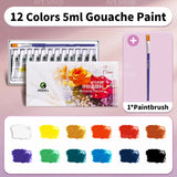 AOOKMIYA Marie's Gouache Paint Set,12/18/24 Colors & Paintbrushes 5ml/Tubes for Canvas,Paper,DIY Projects,Painting for Adults,Students