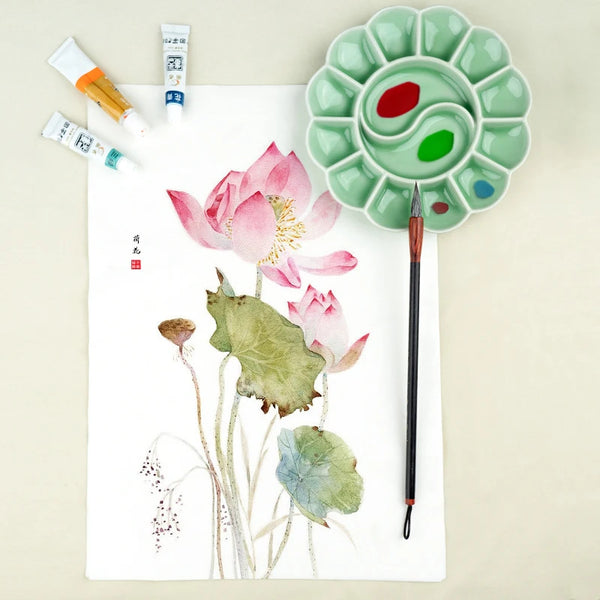 AOOKMIYA Ceramic Watercolor Palette Multi-grid Flower Shape Gouache Paint Palette Jingdezhen Palette Artist Painting Art Supplies