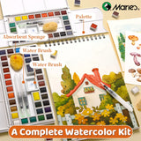 AOOKMIYA Marie's 18/24/36/48 Colors Solid Watercolor Paint Set,Includes Refillable Water Pens, Porcelain Plates, Sponge,Watercolor Paper