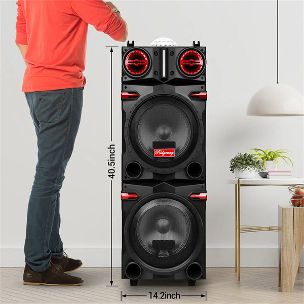 Dazone QS-82102BL 10-Inch Dual Woofer Bluetooth Party Speaker - 9000W Peak, FM, Karaoke, Remote, Lights