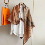 BYSIFA| Deep Khaki 30% Silk 70% wool Scarf Shawl Printed New Brand Fall Winter Women Triangle Silk Wool Scarves Wraps 130*200cm
