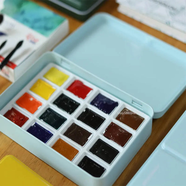 Student Solid Watercolor Box Pigment Empty Box 24 Colors 16 Colors Rosa Solid Pigment Mixing Box Portable Paint Iron Box