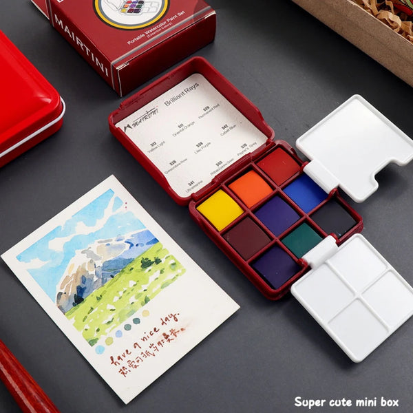 AOOKMIYA MAIRTINI 9 Colors Portable Solid Watercolor Paint Set with Color Palette Sketching Painting for Artists Art Supplies  AOOKMIYA.COM