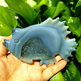 Natural Agate Stone Crystal Druzy Geode Bougainvillea Fish Statue Meditation Energy Healing Feng Shui Crystal Room Decoration