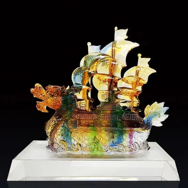 AOOKMIYA Opening smooth sailing auspicious glass crafts smooth sailing boat decoration office living room blessing decoration