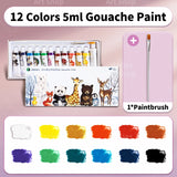 AOOKMIYA 12 Colors Marie's Gouache Paint Set with 1 Paintbrush,Professional 5ml/Tubes for Painting,Canvas,Paper,DIY for Hobbists,Artists