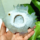 Natural Agate Stone Crystal Druzy Geode Bougainvillea Fish Statue Meditation Energy Healing Feng Shui Crystal Room Decoration