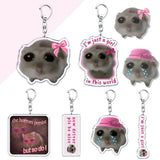 AOOKMIYA ART+ Creative Gifts Creative Cute Pink Bowknot Hamster Keychian For Women Men Simple Design Im Just A Girl Sad Animal Keyring Bag Funny Jewelry