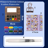 AOOKMIYA 8 Color Mini Walnut Watercolor Paint Box Set Artist Professional Watercolor Travel Portable Paint Tray Art Painting Supplies