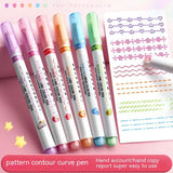 6Pcs Flower Line Shaped Highlighter Pens, Roller Tip, Curve Liner Marker, Writing, Journaling, Drawing Stationery, Kawaii