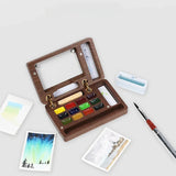AOOKMIYA Portable 12Colors Watercolor Palette Set with Brush Walnut Magnetic Paints Box Travel Painting Sketching Paint Tray Art Supplies