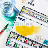 Schmincke AKADEMIE Aquarell Solid 12 24 Half Pans, Art Supplies ,Artist Quality Watercolor, Metal Boxed