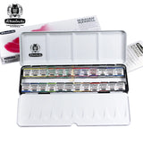 Schmincke AKADEMIE Aquarell Solid 12 24 Half Pans, Art Supplies ,Artist Quality Watercolor, Metal Boxed