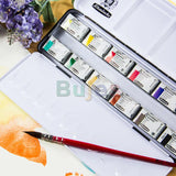 Schmincke AKADEMIE Aquarell Solid 12 24 Half Pans, Art Supplies ,Artist Quality Watercolor, Metal Boxed