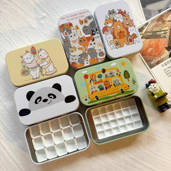 AOOKMIYA Portable Palette Watercolor Paint Repackaging Iron Box Paint Storage Box Nail Art Paint Tray Student Travel Art Supplies