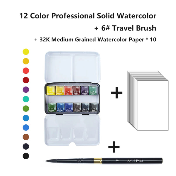 AOOKMIYA SeamiArt 12Color Artist Grade Professional Watercolors Paint Set with 1pc Portable Metal Box for Drawing Watercolor Art Supplies  AOOKMIYA.COM