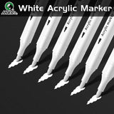 AOOKMIYA 5pcs White Acrylic Marker,Permanent Pen Art Supplies for Black Paper,Tire,Plastic,Stone,Metal,Painting for Artists,Beginners