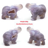 Elephant Statue Natural Gray Agate Geode Crystal Carved Reiki Healing Stone Animal Figurine Handicraft Home Decoration Ornaments