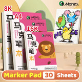 AOOKMIYA Marie's 30 Sheets Marker Paper Pad 16K/A4/8K Bleedproof for Alcohol Markers,32 lb/120 gsm Drawing Sketchbook for Adults, Student