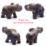 Elephant Statue Natural Gray Agate Geode Crystal Carved Reiki Healing Stone Animal Figurine Handicraft Home Decoration Ornaments