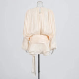 AOOKMIYA TWOTWINSTYLE Loose Solid Dresses For Women Round Neck Lantern Sleeve High Waist Spliced Fold Mini Chic Dress Female Fashion 2025 AOOKMIYA.COM