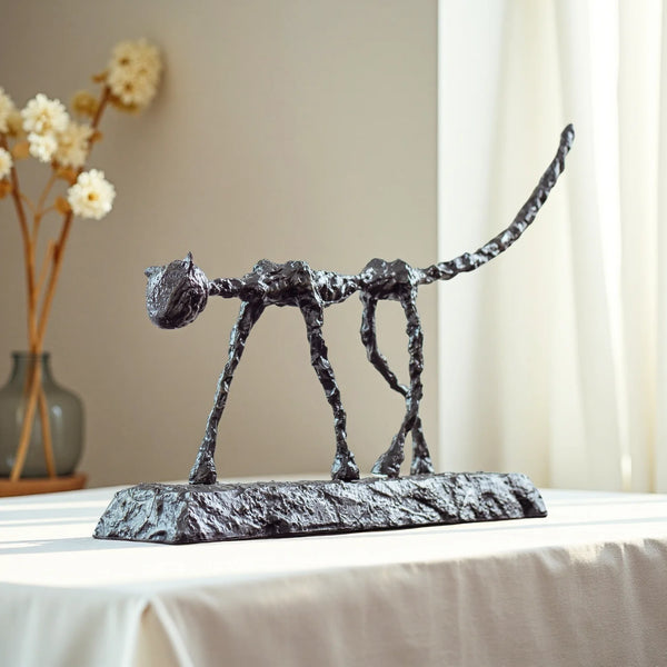 Antique Bronze Cat Statue Albet Giacometti Cat Sculpture Casting Animal Handcrafts Abstract Home Office Decor Gift Collection