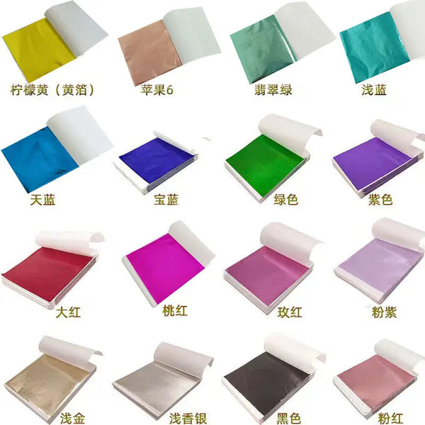 AOOKMIYA 100Pcs 9Cm Individually Packaged Imitation Gold Silver Leaf Foil Papers for DIY Epoxy Resin Craft Nail Art Jewelry Making
