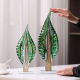 AOOKMIYA Glass Tree Transparent Glass Ornaments Simulated Plant Sculpture Leaves Decorative Figurines Home Decoration Accessories