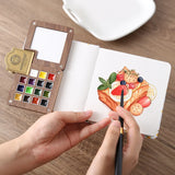 AOOKMIYA 15-Color Schminke College Watercolor Paint Box 0.5ML Portable Walnut Watercolor Palette Artist Travel Painting Art Supplies