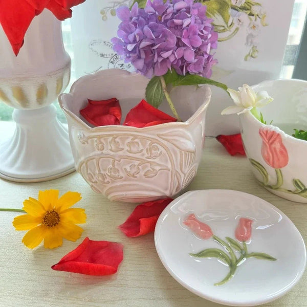 AOOKMIYA Tulip Shape Ceramic Watercolor Palette Lily of The Valley Shape Washing Cup/brush Bucket Easy To Clean Painting Art Supplies
