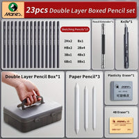 AOOKMIYA Marie's Pencil Set with Double Layer Box with Charcoal Graphite,Pencils,Erasers,Knife, for Painting,Writing for Adults(23/27pcs)