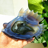 Natural Agate Stone Crystal Druzy Geode Bougainvillea Fish Statue Meditation Energy Healing Feng Shui Crystal Room Decoration