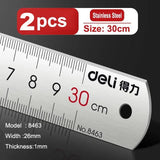 Deli Stainless Steel Ruler 15/20/30cm Metal Straight Ruler for Home School Precision Measuring Drawing Tool Supplies
